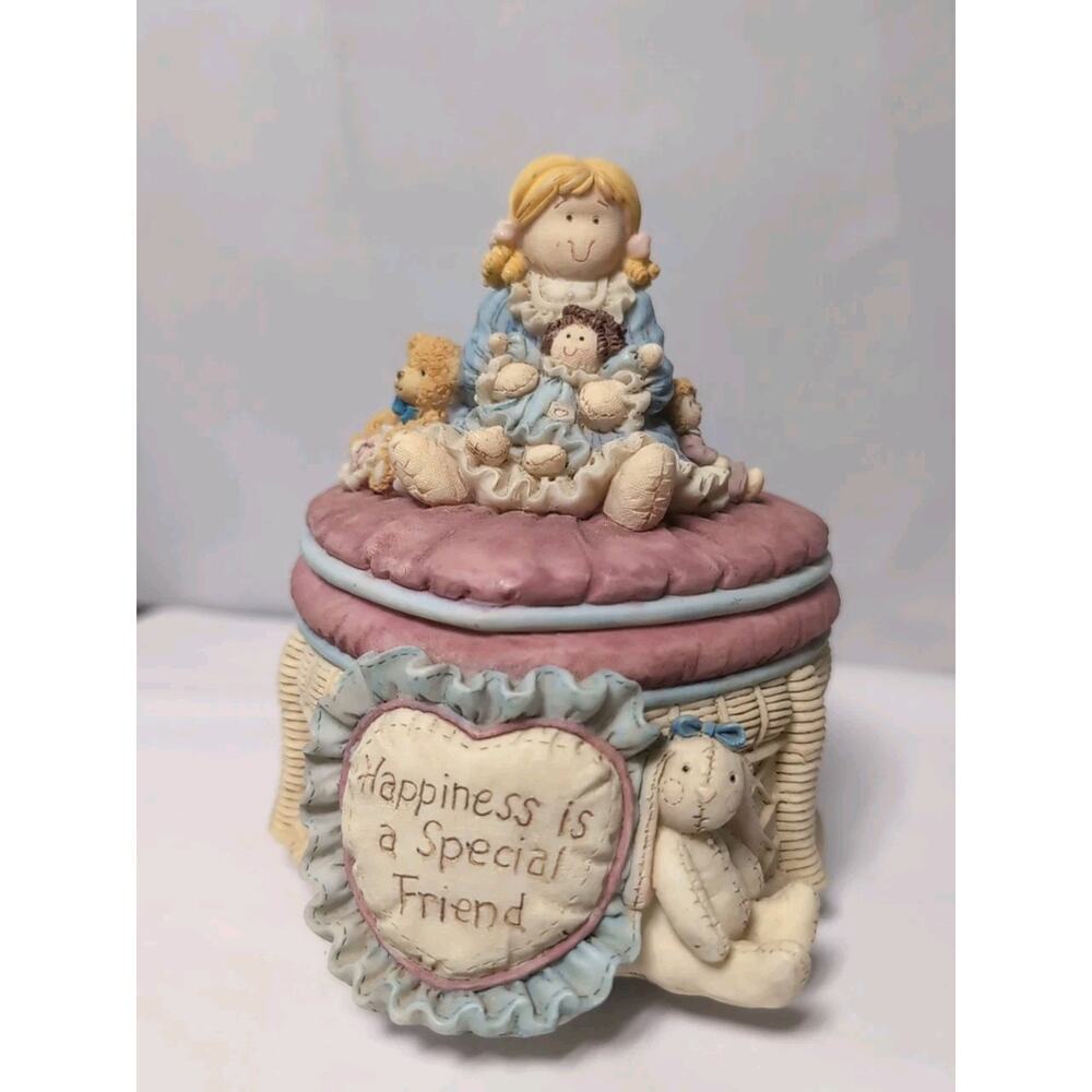 Vintage Heart Tugs Music Box Trinket Dish Happiness Is A Special Friend